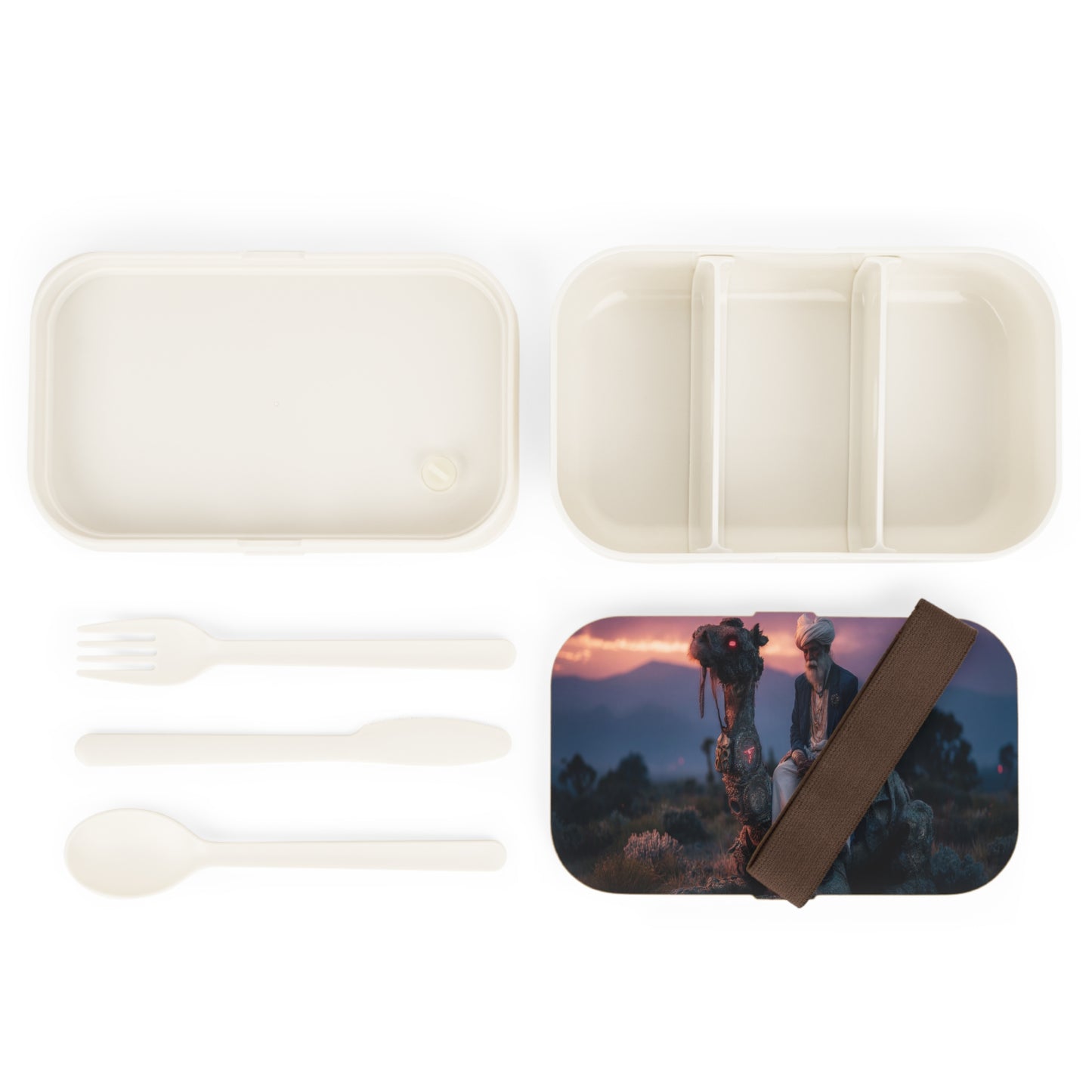 Mystic Camel Rider Bento Lunch Box – Sunset Serenity with Glowing Eye