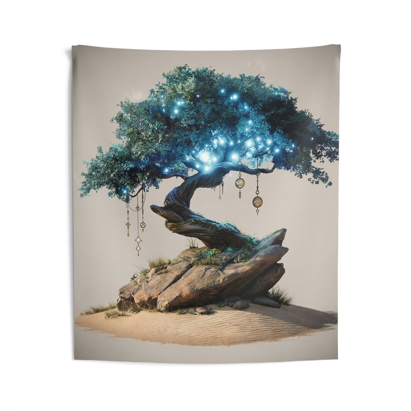 Celestial Wisdom Tree Indoor Wall Tapestries – Luminous Grove in the Desert