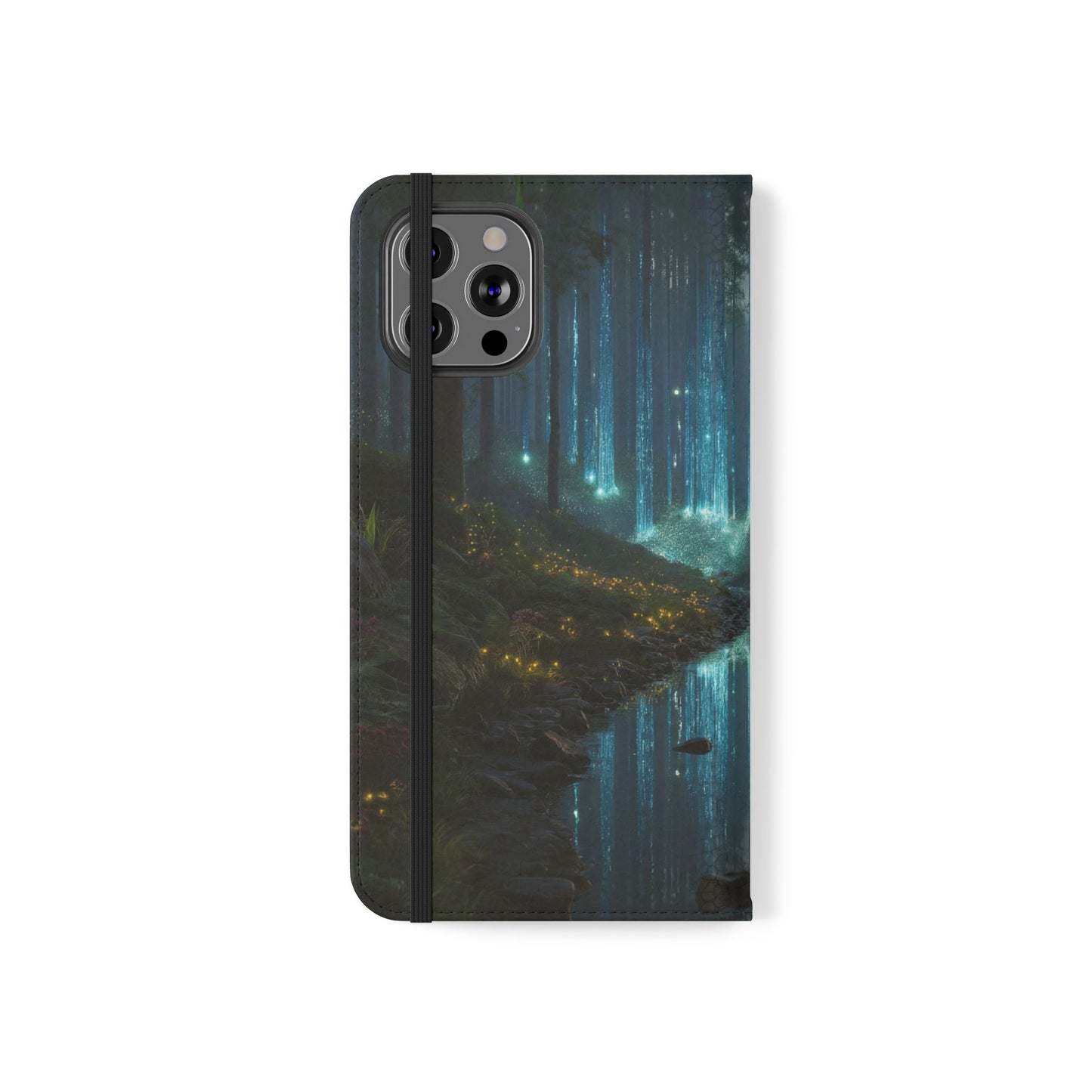 Bioluminescent Forest Flip Cases – Cyan Lightfall Stream Cover
