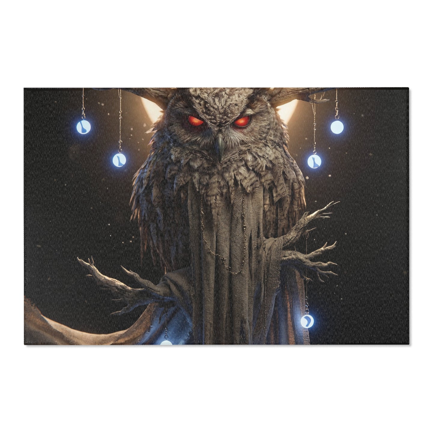 Moonlit Owl Sentinel Area Rug – Crimson-Eyed Guardian Under Full Moon