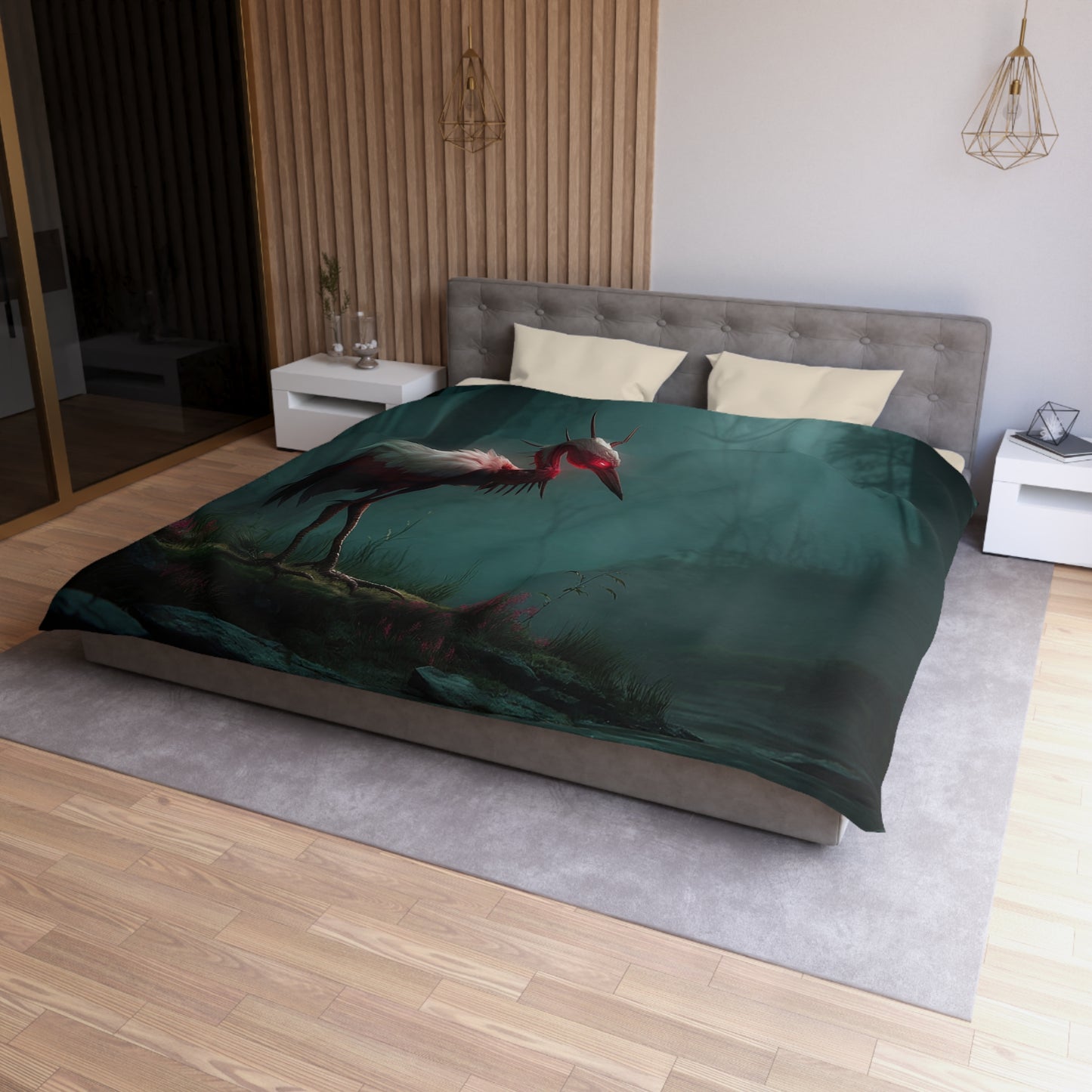 Crimson Sentinel Microfiber Duvet Cover – Forest Twilight Guardian