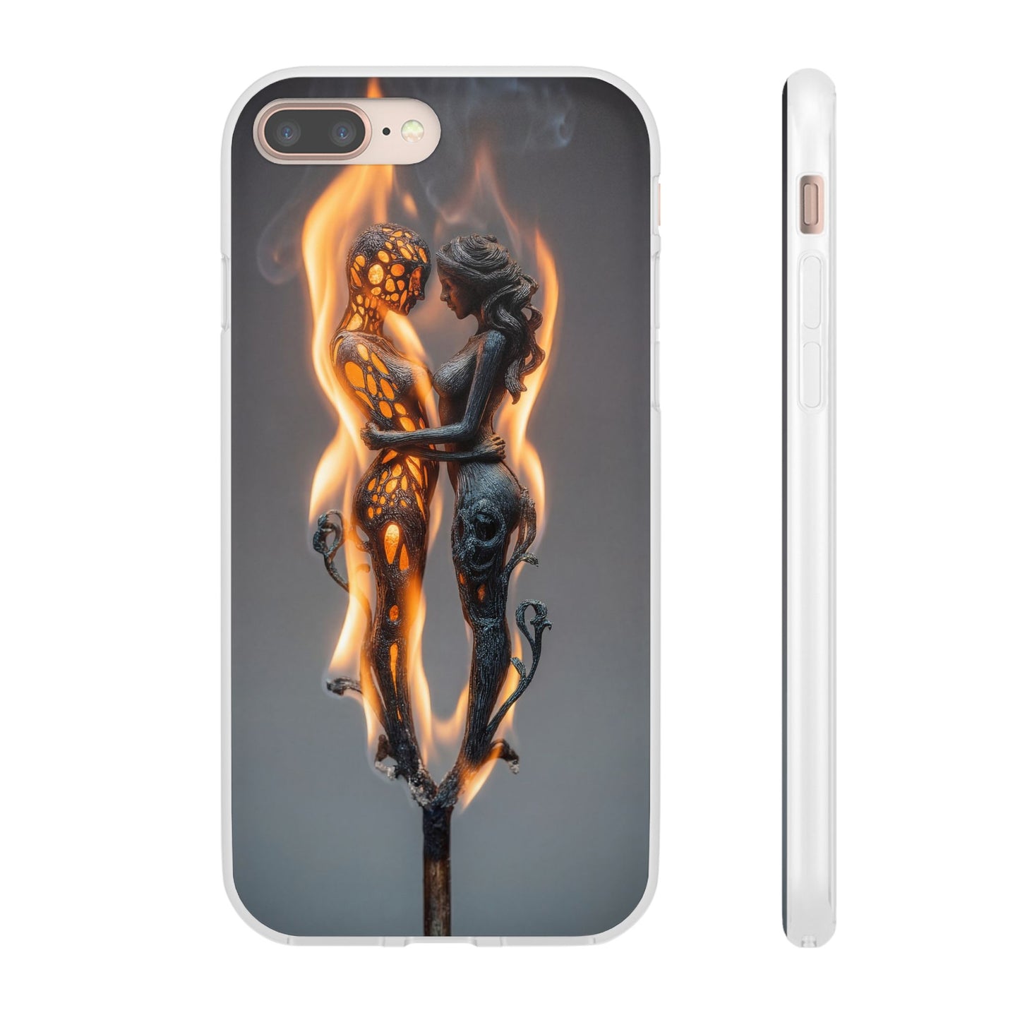 Flame-Embraced Lovers Flexi Cases – Intimate Glow Within the Fire