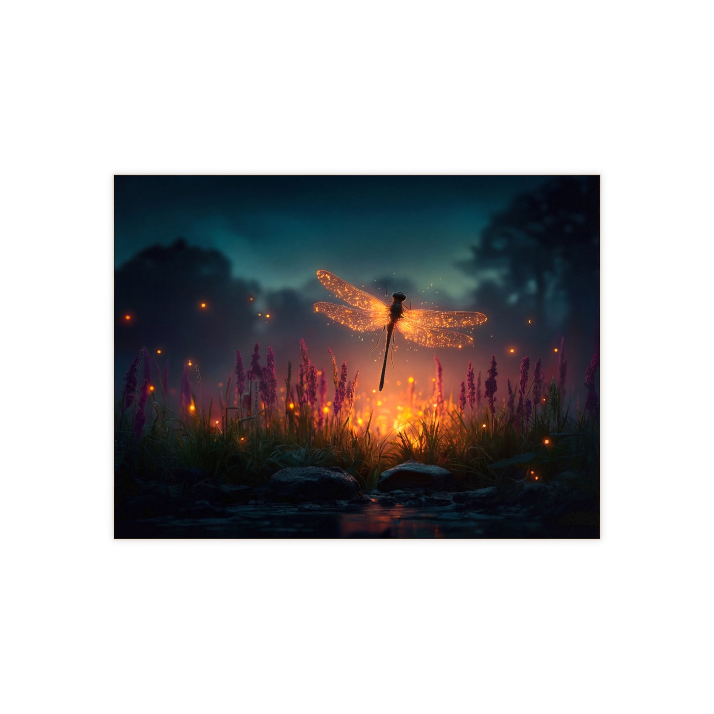 Glowing Dragonfly Ceramic Photo Tile – Twilight Firefly Serenade
