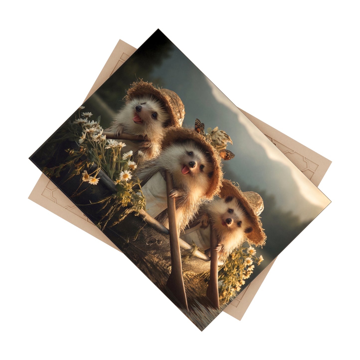 Three Hedgehogs Rowing Boat Ceramic Photo Tile – Sunlit Summer Serenade