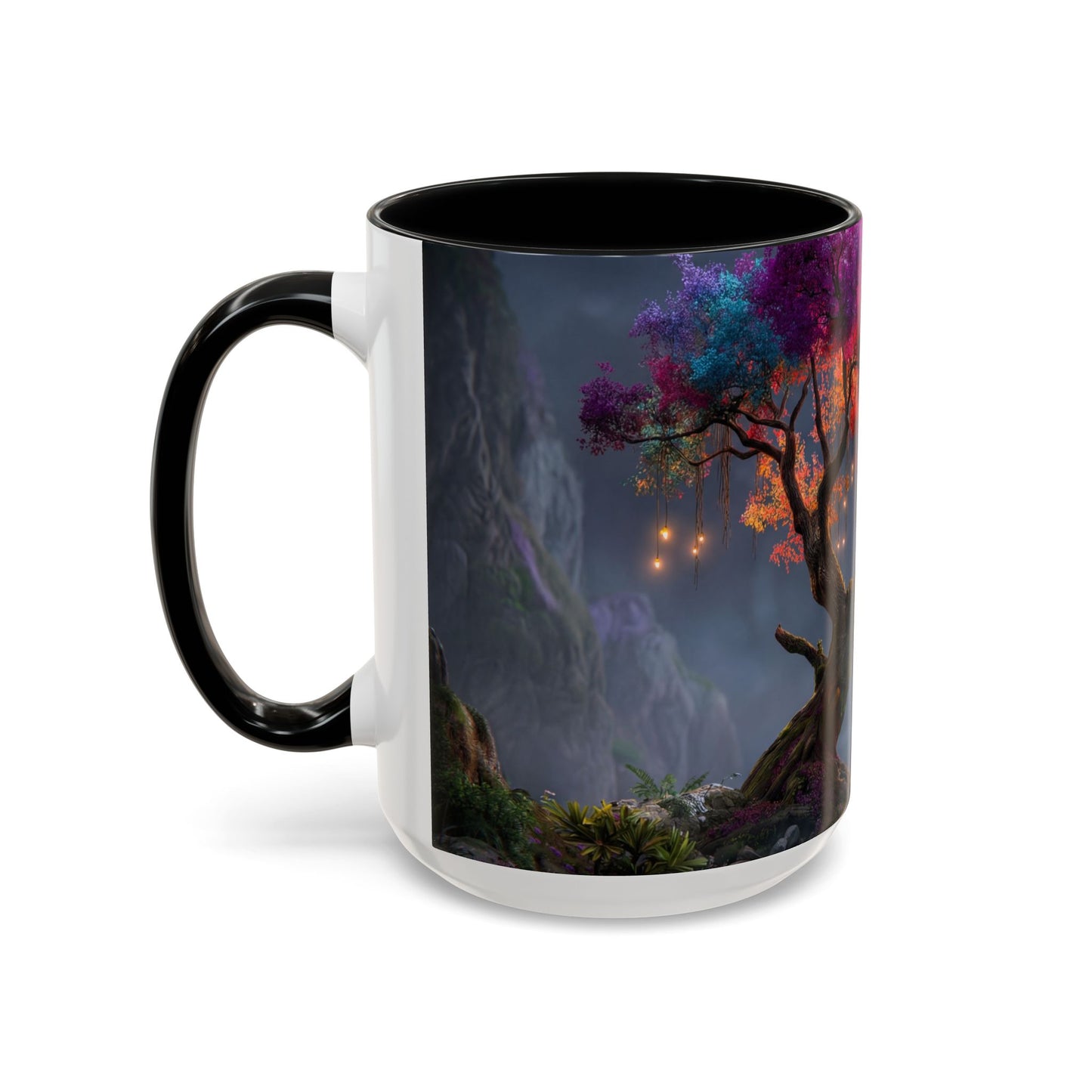 Prismatic River Tree Accent Coffee Mug (11, 15oz) – Neon Canopy Moonlight Reflections
