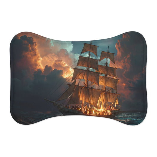 Storm-Beaten Galleon Pet Feeding Mats – Golden Sails on Tempestuous Seascape