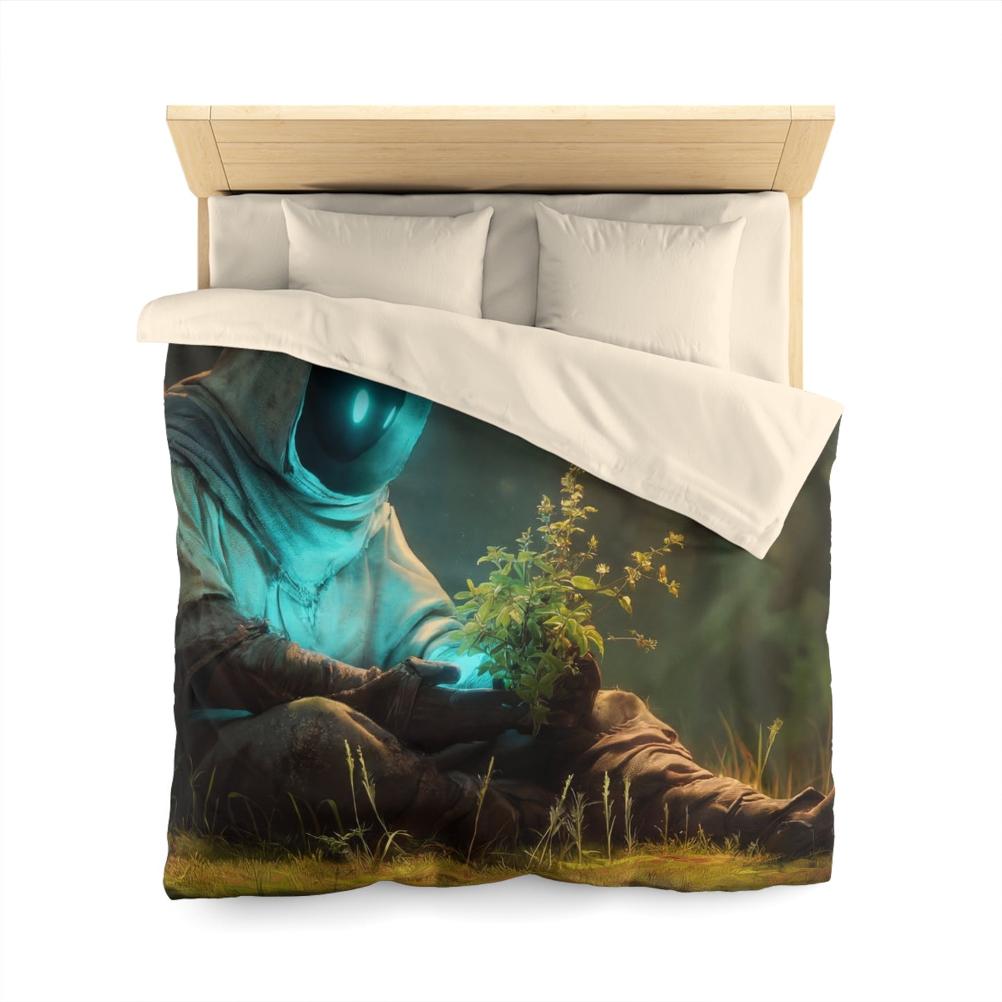 Forest Sentinel Microfiber Duvet Cover – Glowing Eye in the Twilight Grove
