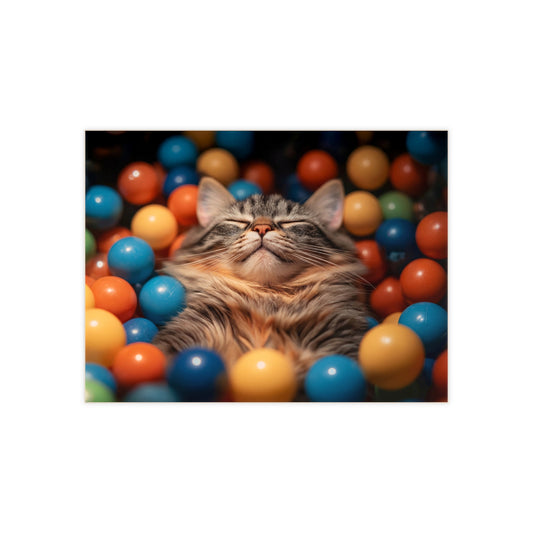 Content Cat in Ball Pit Ceramic Photo Tile – Whiskered Bliss in a Rainbow Nest