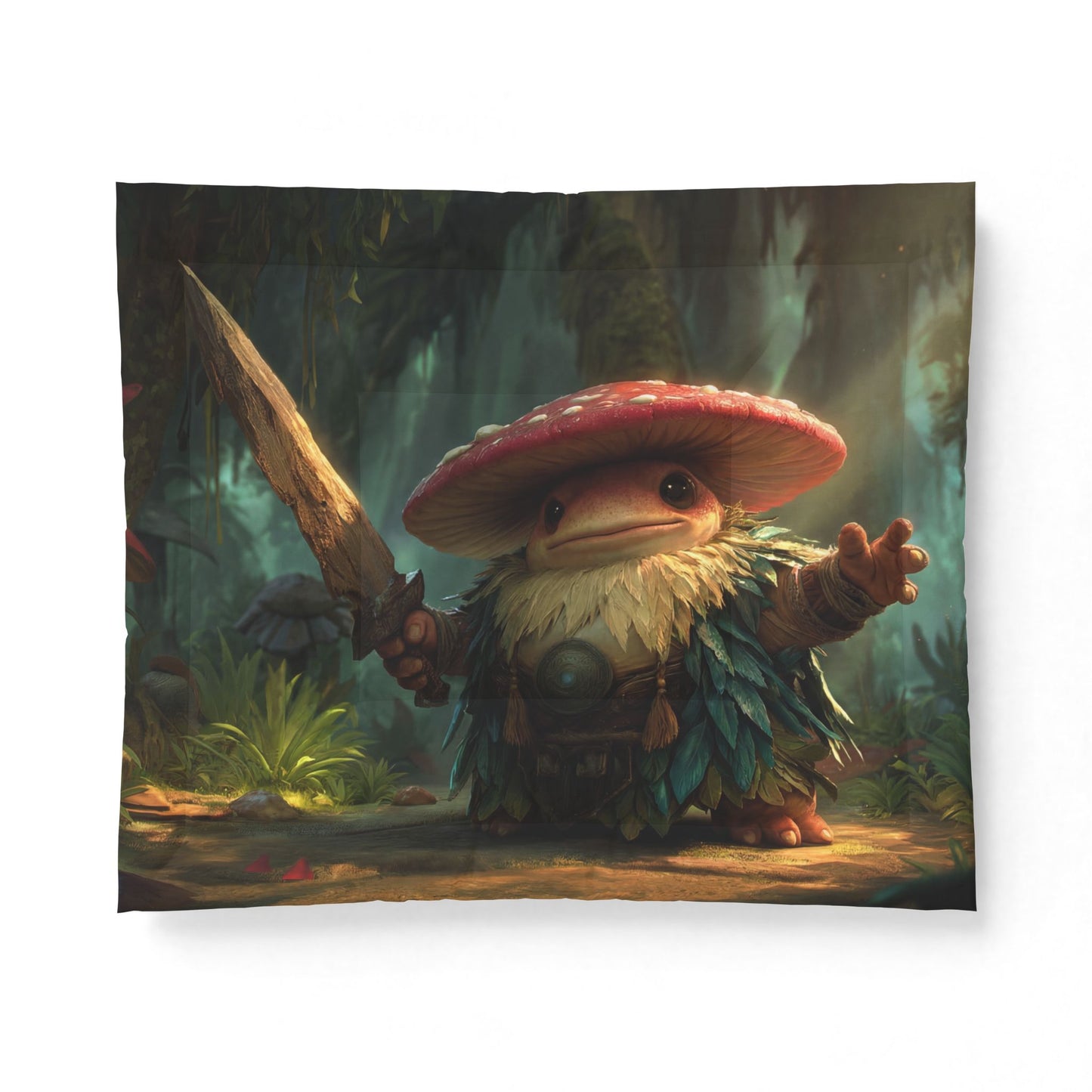Mushroom Warrior Cotton Comforter – Forest Guardian Knight Tapestry