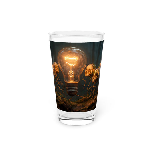 Illuminated Idea Lightbulb Pint Glass, 16oz – Glowing Thought in a Whispering Grove