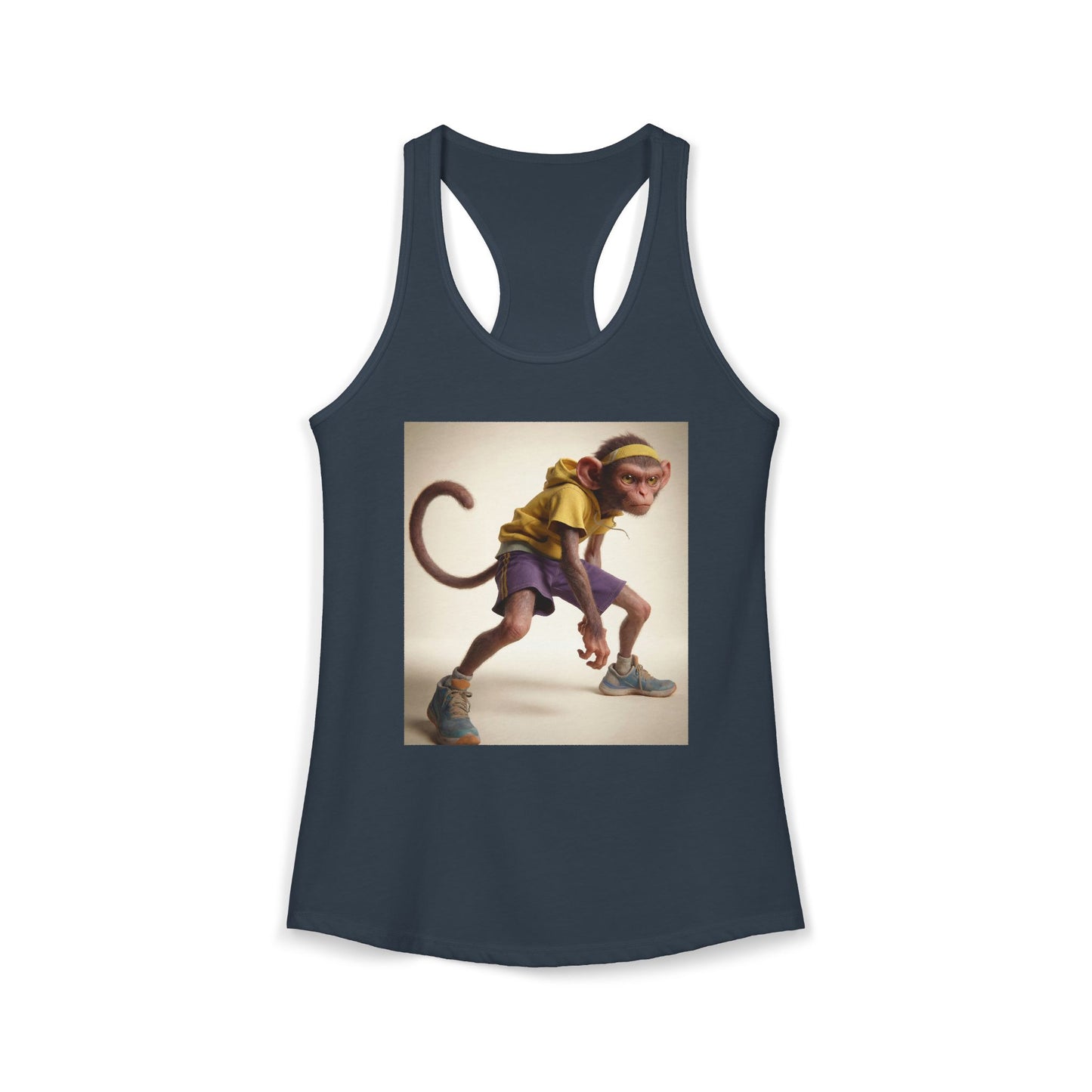 Sprinting Monkey Women's Ideal Racerback Tank – Yellow Hoodie and Purple Shorts Ready-to-Run