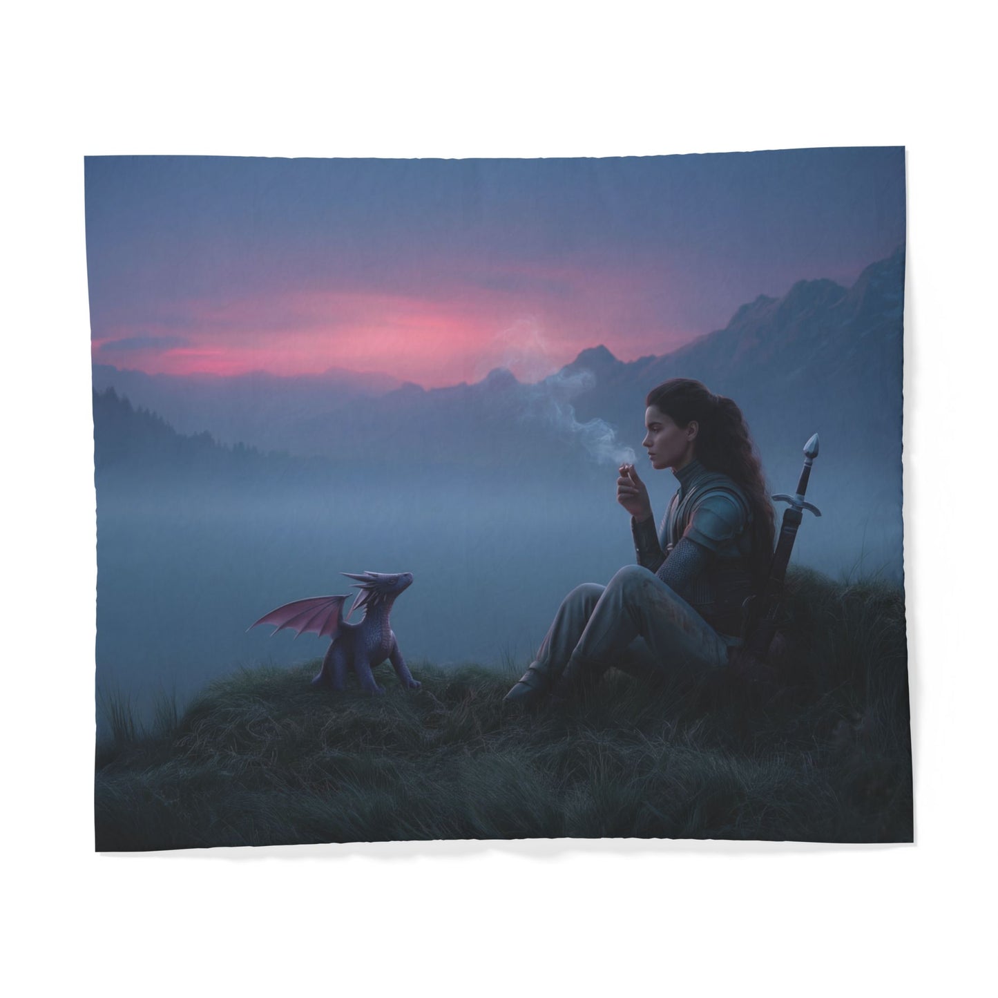 Misty Sentinel and Dragon Cotton Duvet Cover – Twilight Mountain Rest