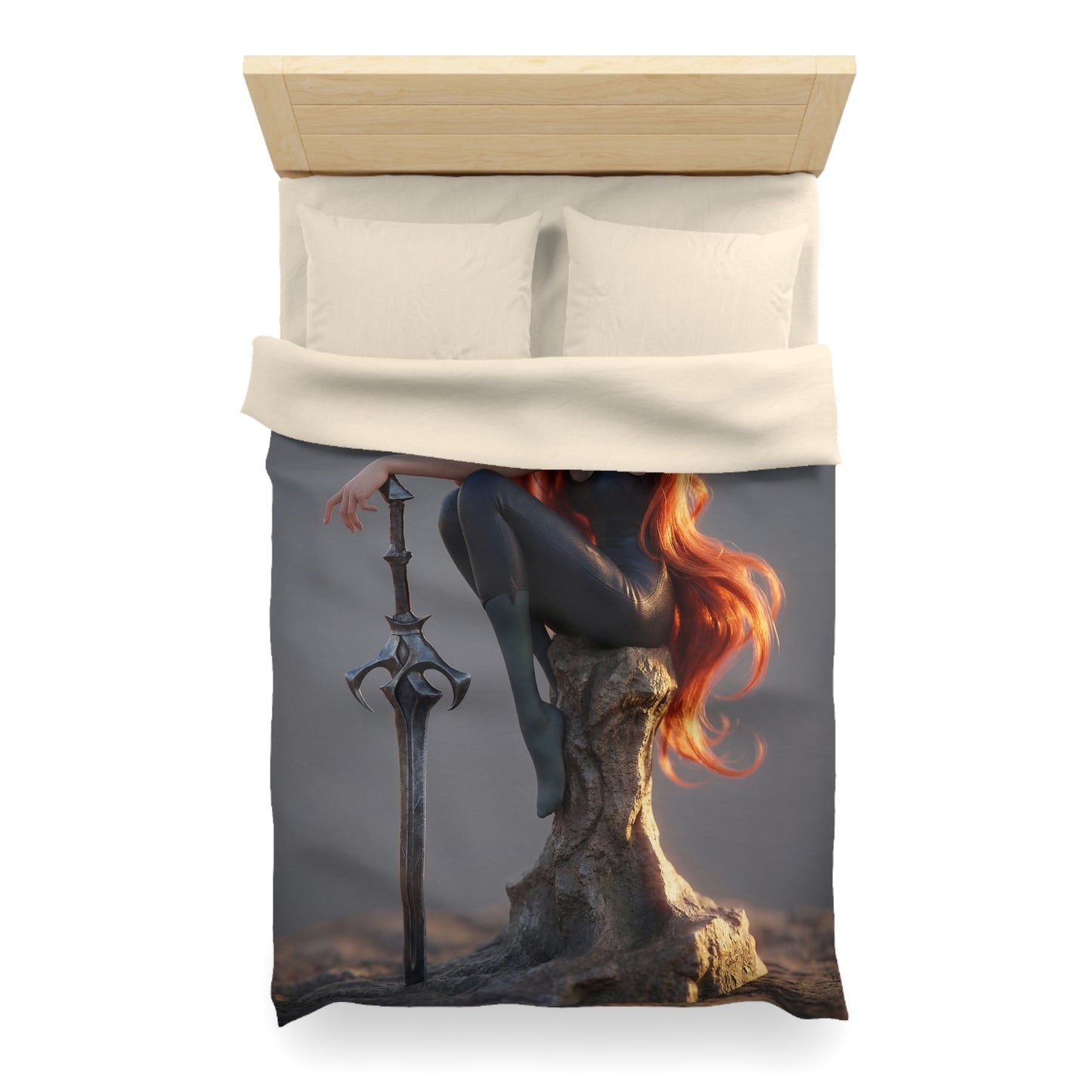 Crimson Sentinel Microfiber Duvet Cover – Sunset Warrior’s Resting Place