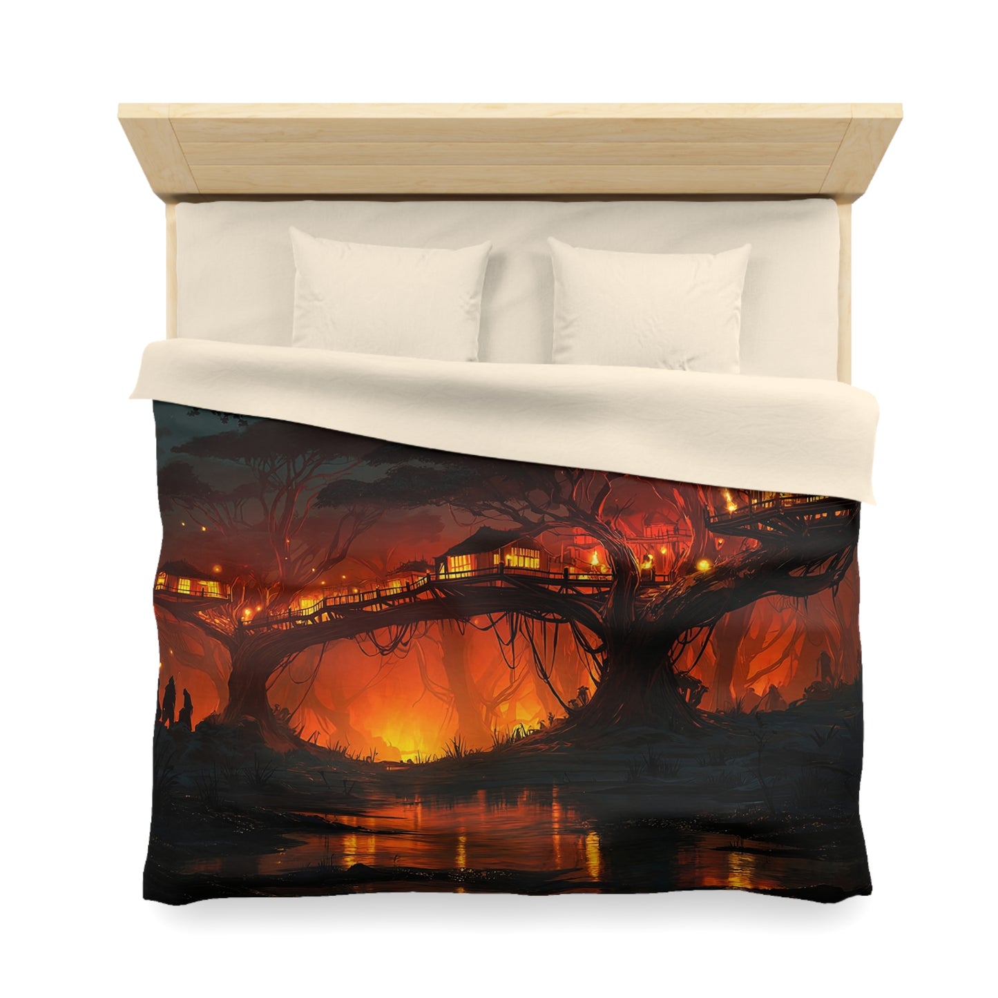 Treehouse Village Duvet Cover – Warm Glow Through Starlit Canopy