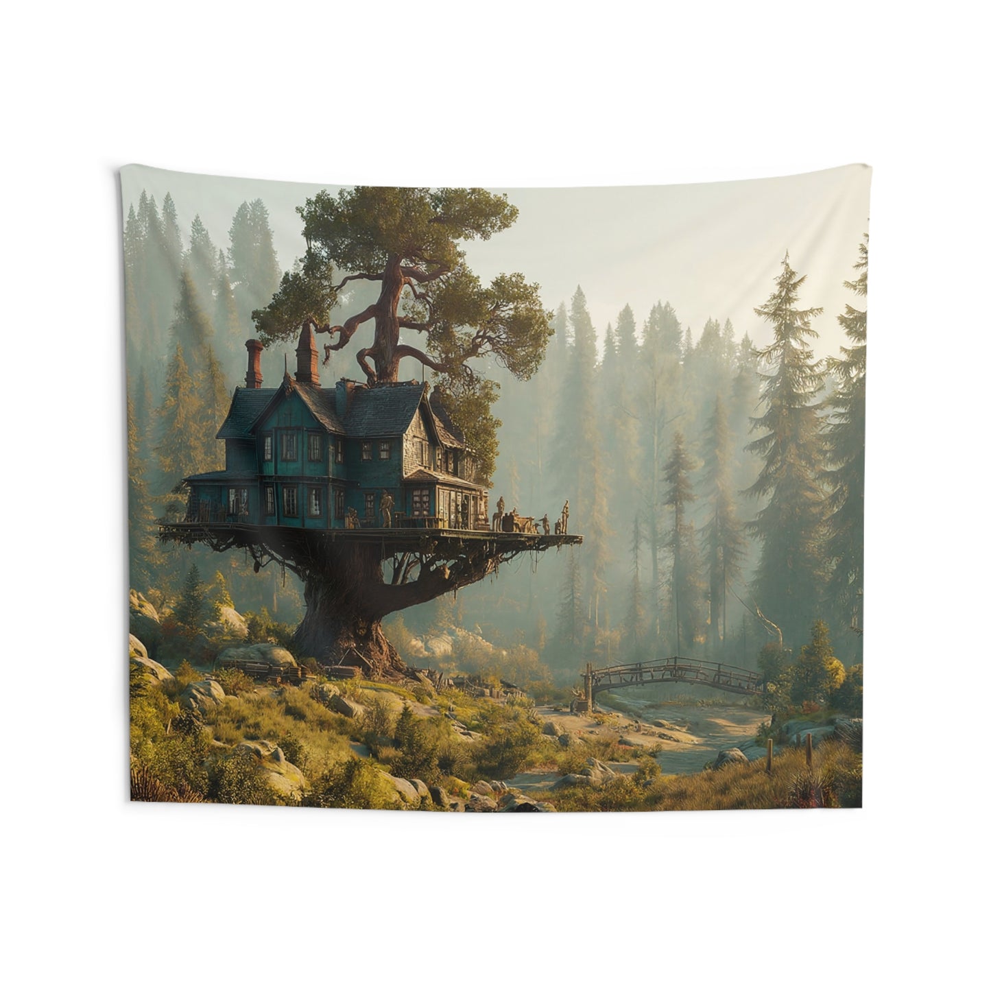 Treehouse Haven Indoor Wall Tapestries – Sun-Dappled Forest Sanctuary