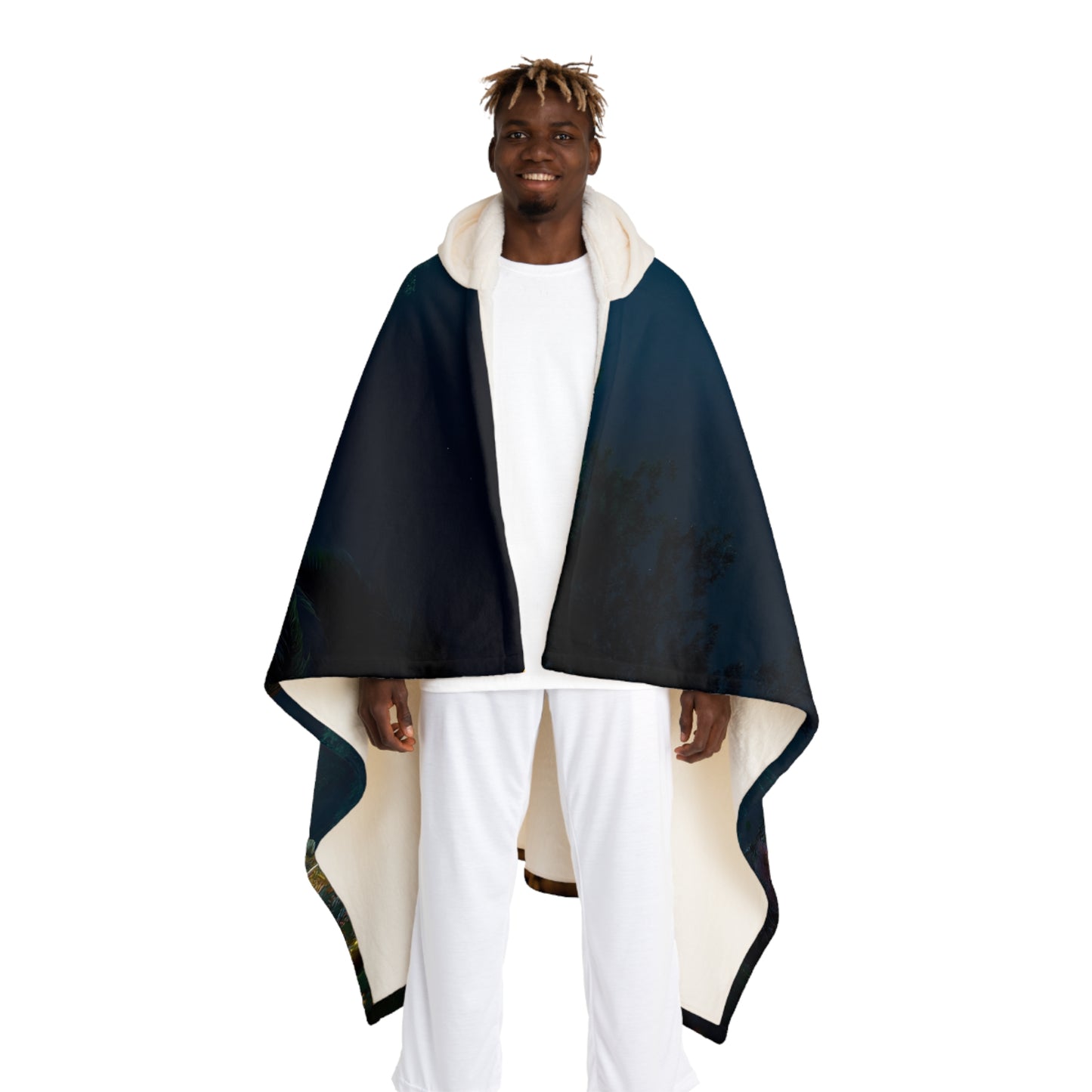 Floating Island Tree Sanctuary Hooded Sherpa Fleece Blanket – Luminous Twilight Portal