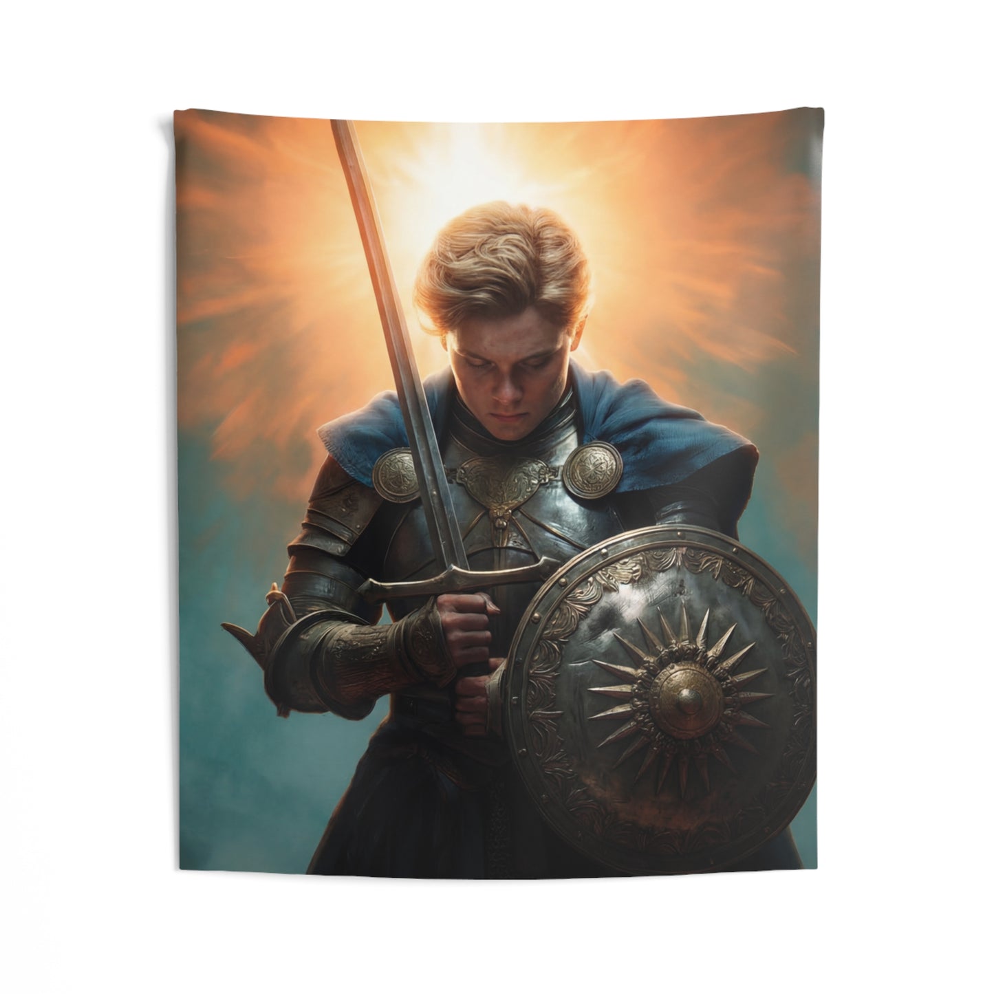 Radiant Knight Indoor Wall Tapestries – Dawn’s Last Light Before Battle
