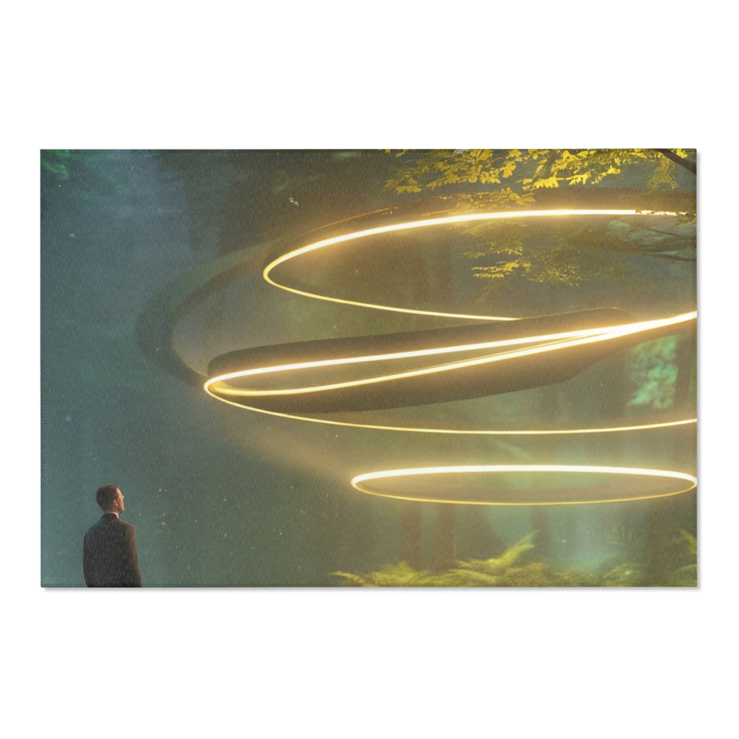 Luminous Spiral Forest Rug – Golden Orb Sanctuary