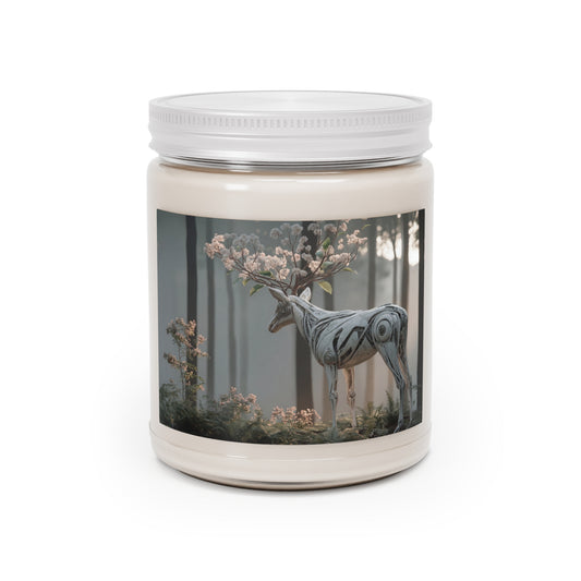 Mechanical Deer with Blossoming Antlers Scented Soy Candles with White Lid, 9oz – Whisper of the Forest’s Heart