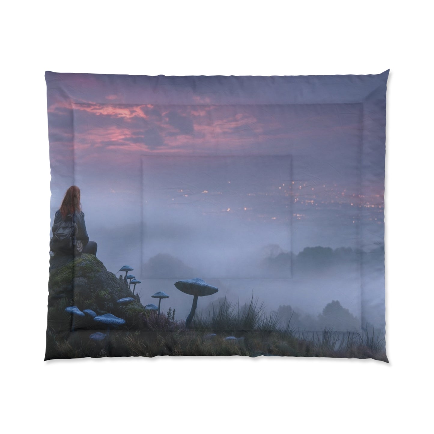 Moonlit Wanderer Comforter – Twilight Meadow with Glowing Mushrooms