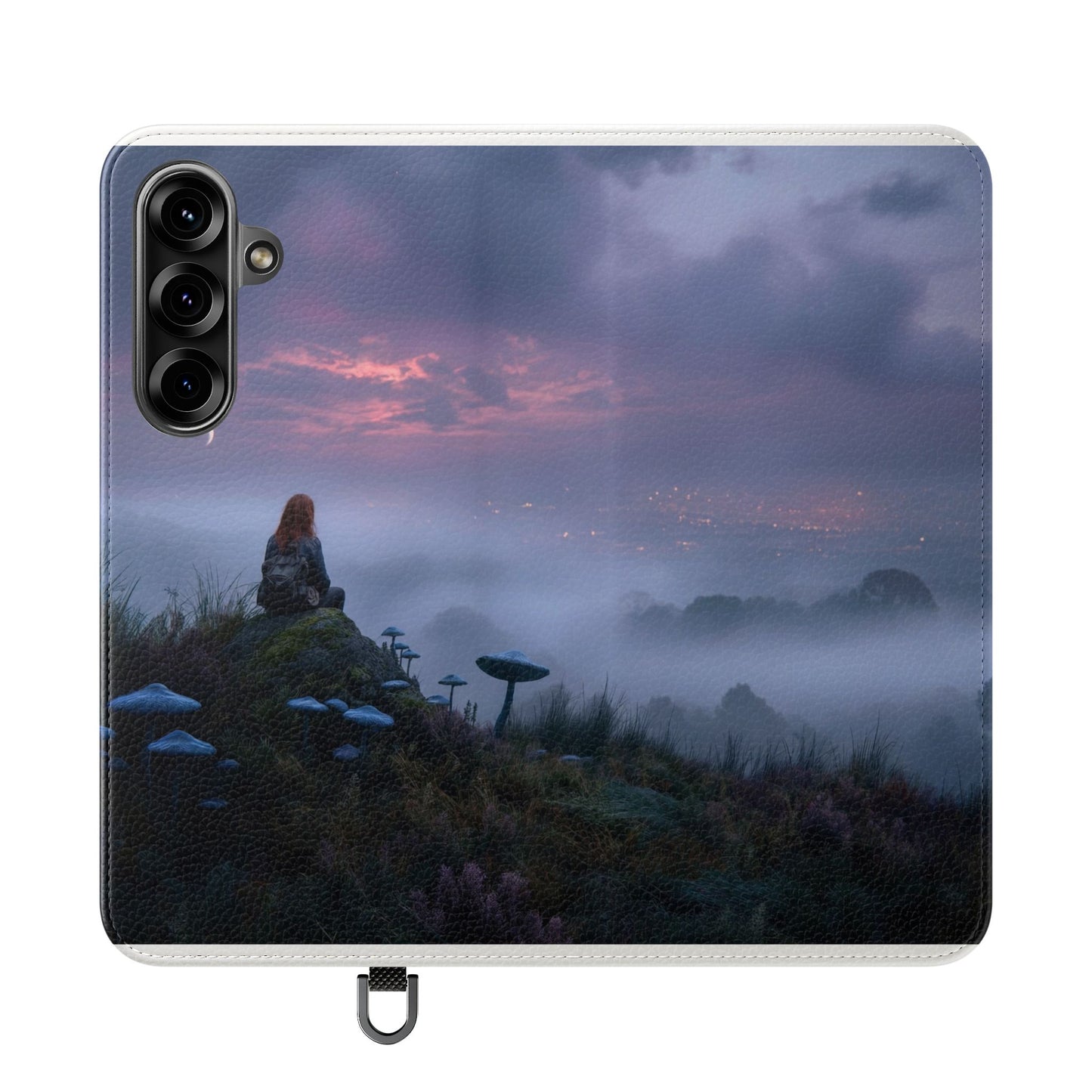 Misty Hilltop Flip Cases – Red-Haired Wanderer at Twilight