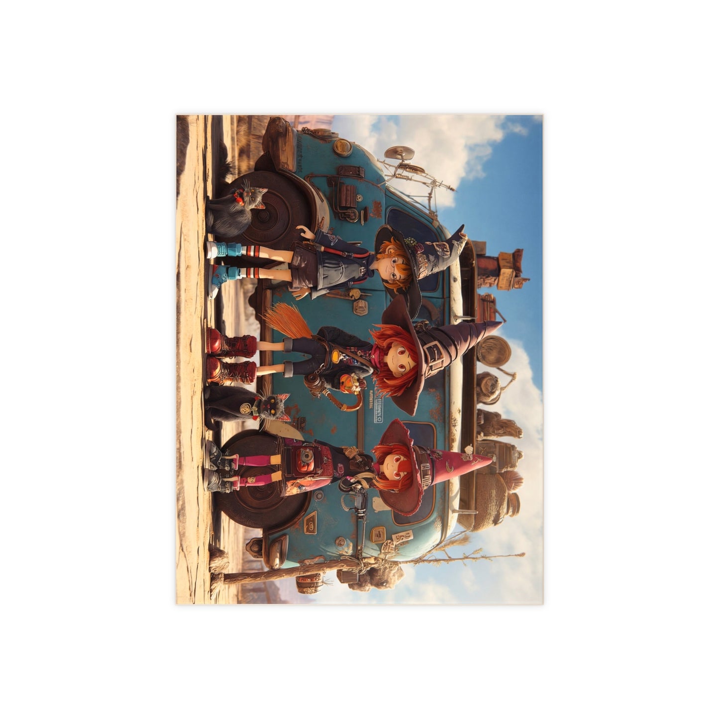 Witch Roadtrip Trio Ceramic Photo Tile – Dusty Desert Magic on a Vintage Van