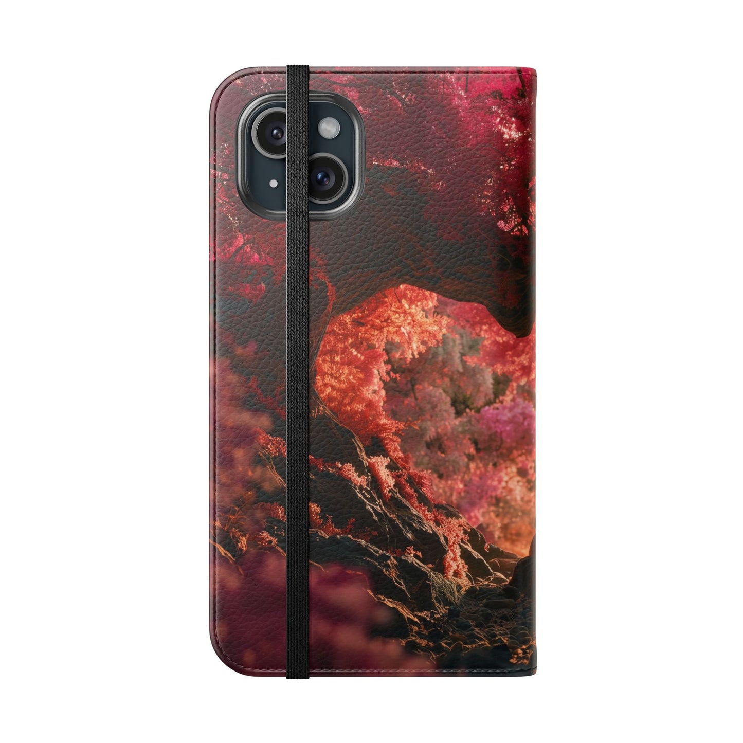 Crimson Arch Flip Cases – Heart-Shaped Canopy Romance