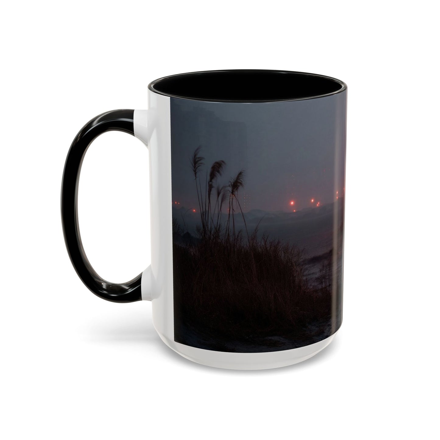 Crimson Circus Tent Accent Coffee Mug (11, 15oz) – Fog-Drenched Midnight Wonder