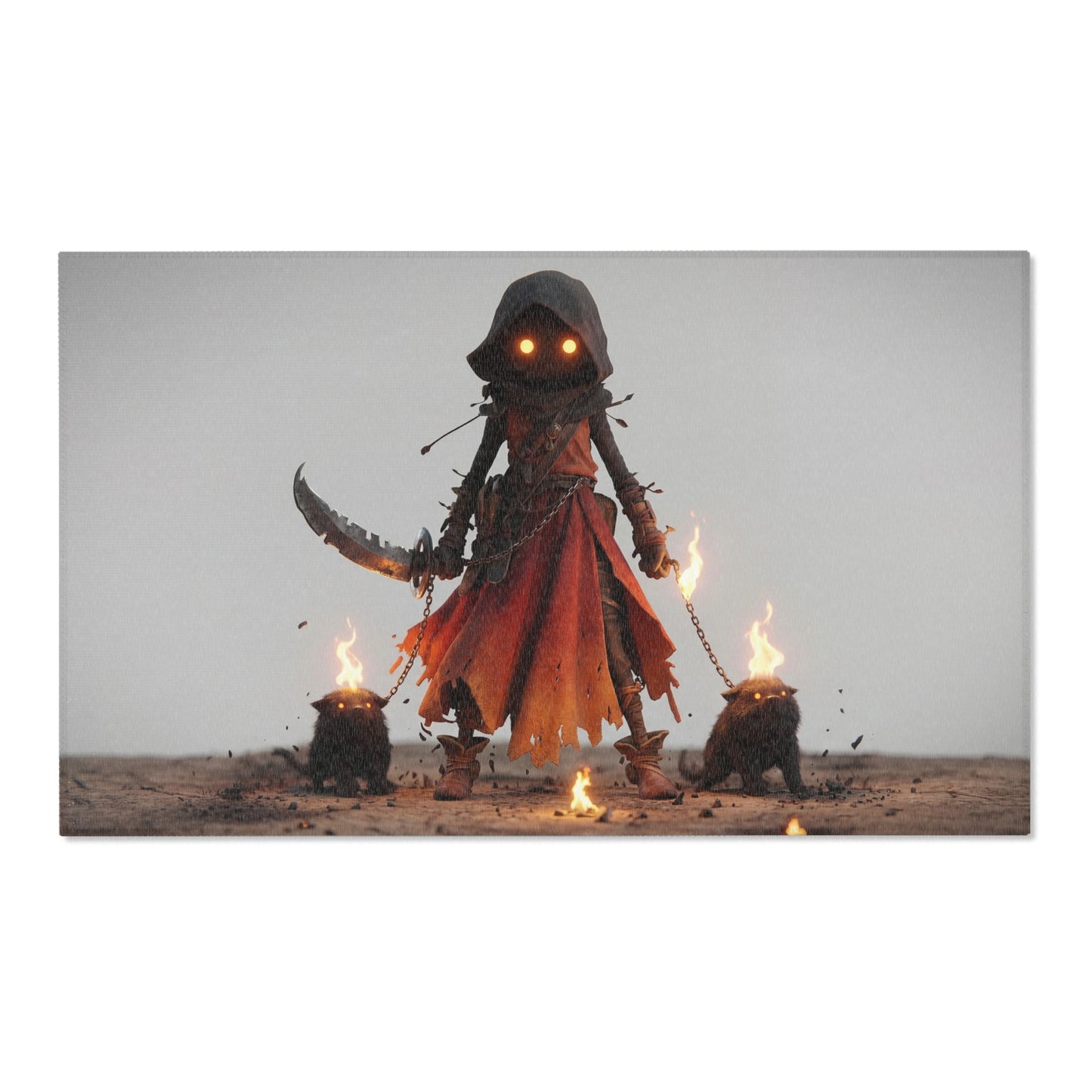Flame-Winged Sentinel Area Rugs – Desert Mirage with Glowing Feline Companions