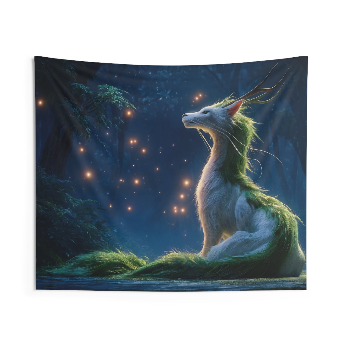 Moonlit Forest Fox Tapestry – Verdant Antlered Sentinel Dreamscape