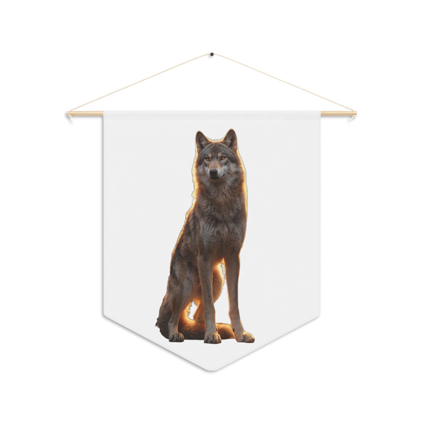 Golden Hour Wolf Pennant – Sunset Sentinel on Black Background