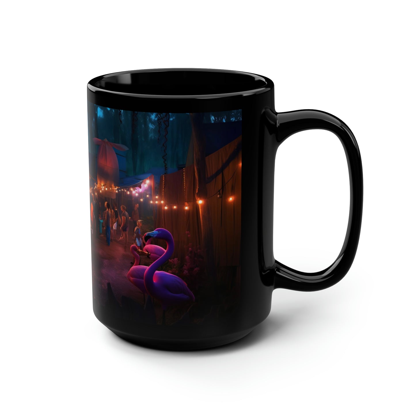 oregon country fair, flamingos at the sauna at oregon country fair, oregon, midnight, disney, pixar - Mug, Black