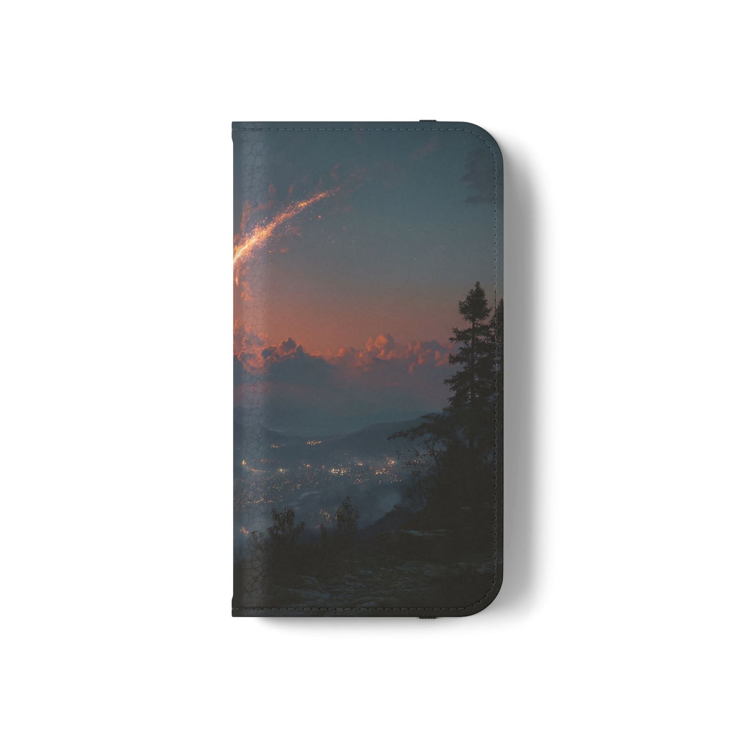 Meteor Over Valley Flip Cases – Crimson Sky Sentinel Cover