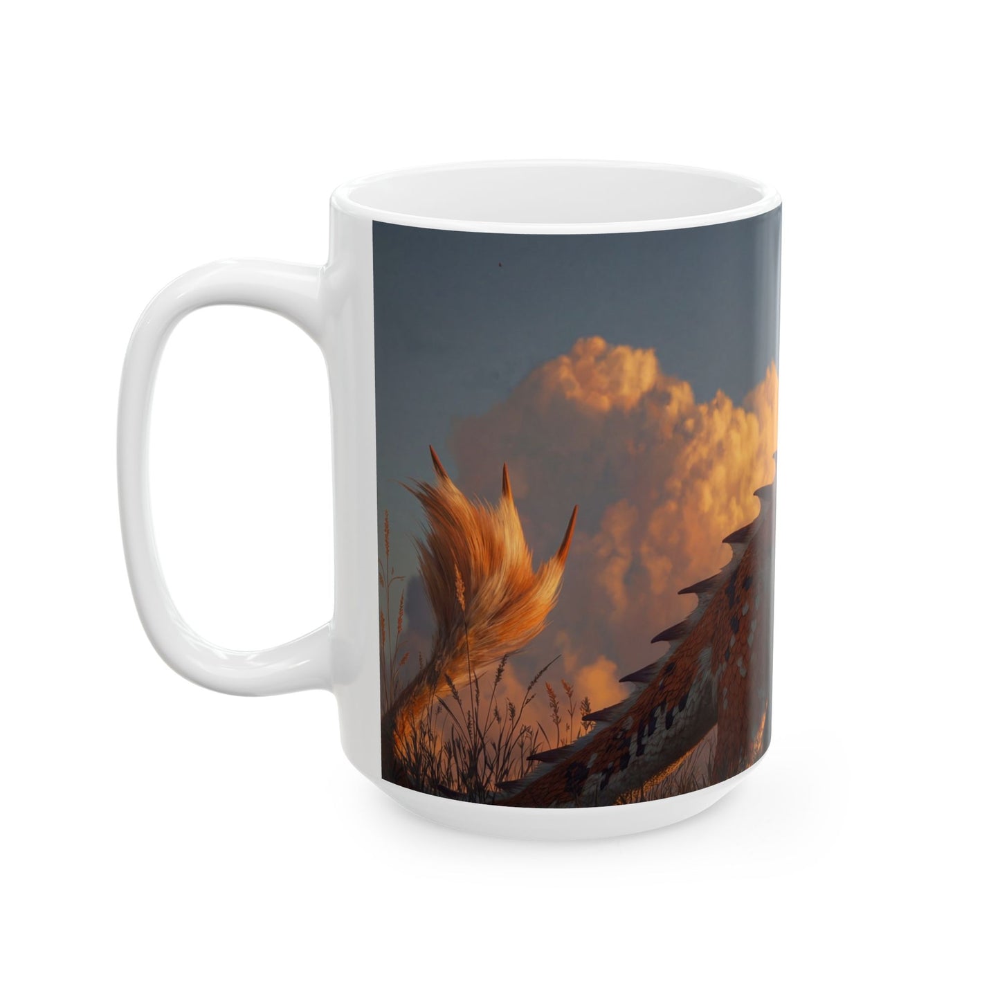 Sunset Sentinel Dragon Ceramic Mug – Warm Ember Glow Design