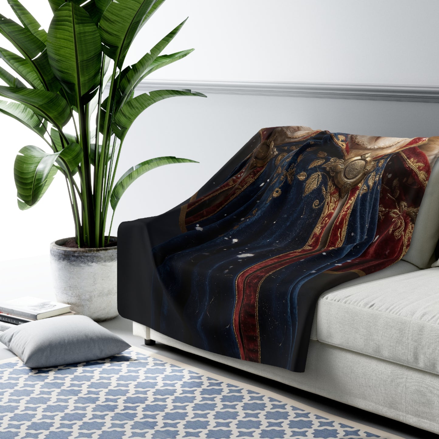 Triple Crown Owls Sherpa Fleece Blanket – Regal Sentinels in Gold and Velvet
