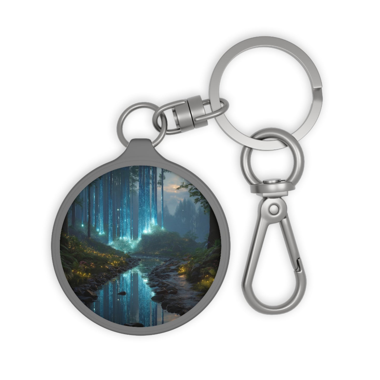 Whispering Forest Keyring Tag – Azure Lightfall Through Ancient Pines