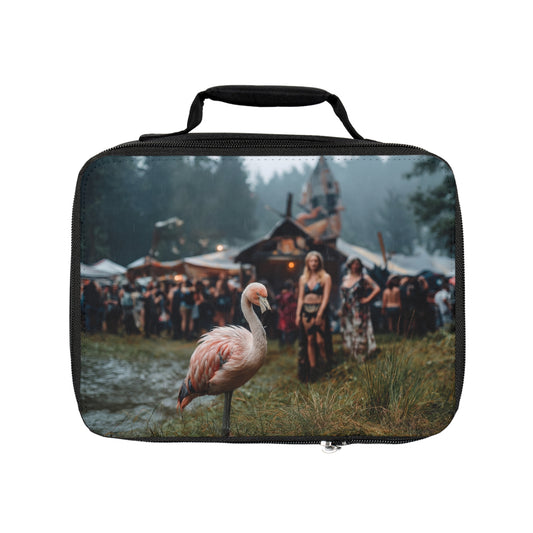 Rain-Slicked Flamingo Lunch Bag – Forest Festival Serenity