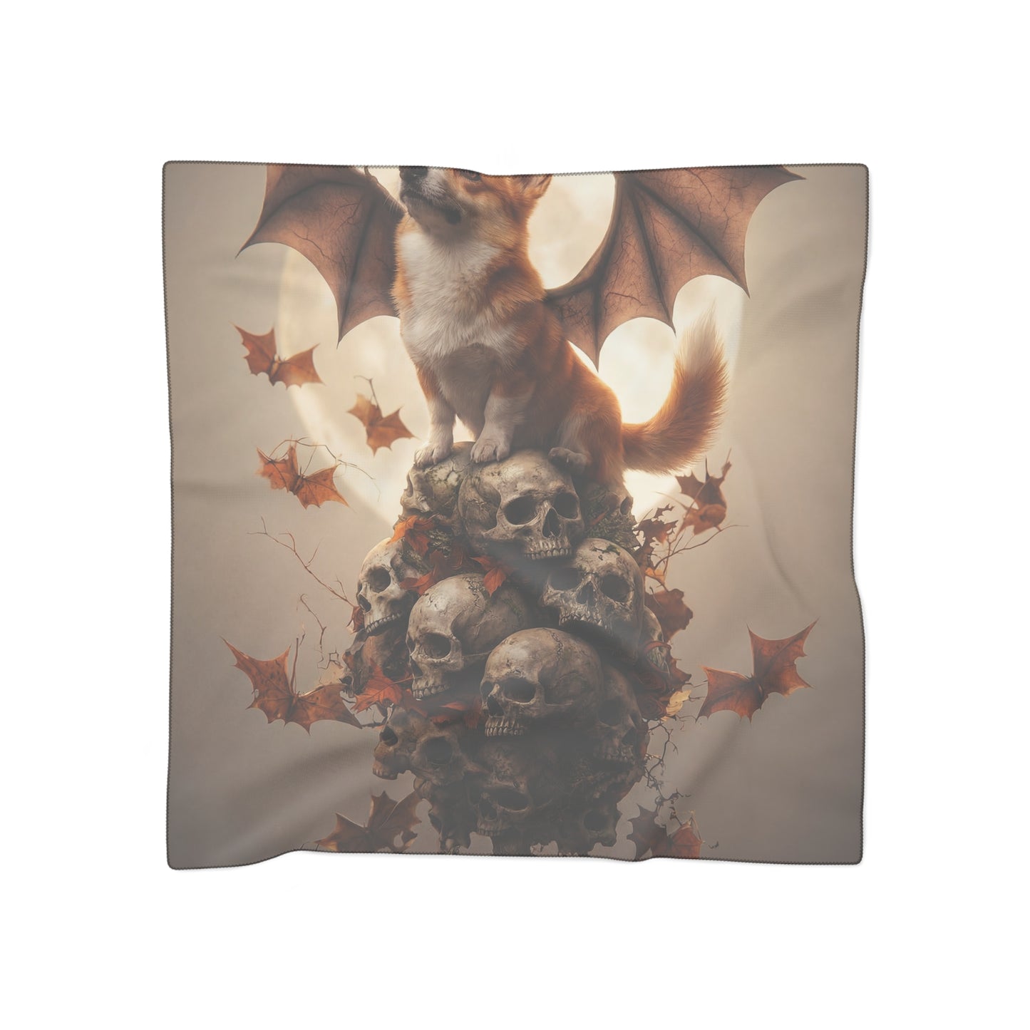 Batwing Corgi on Skull Throne Poly Scarf – Autumn Eclipse Guardian