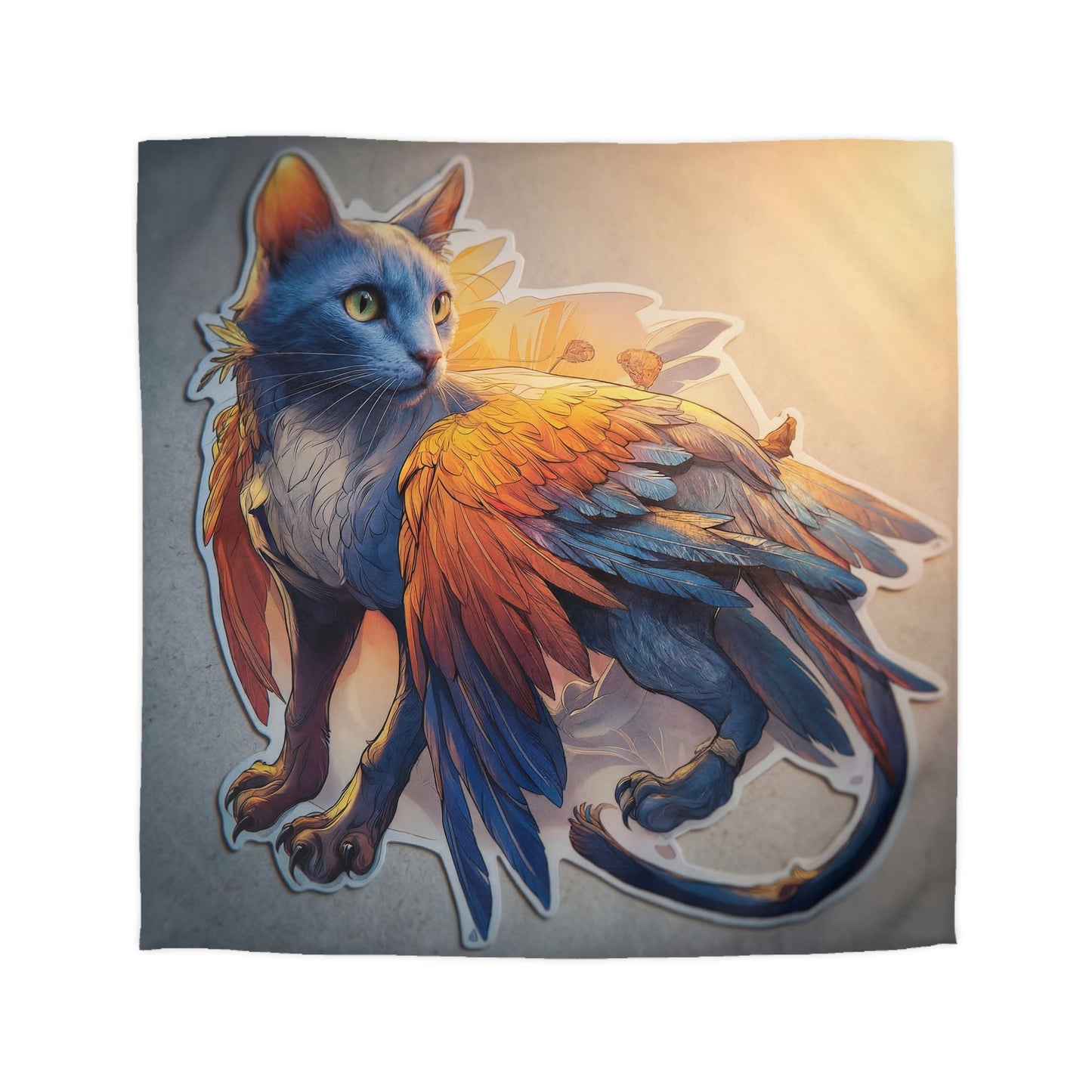 Azure Winged Cat Microfiber Duvet Cover – Sunset Feather Dreamscape