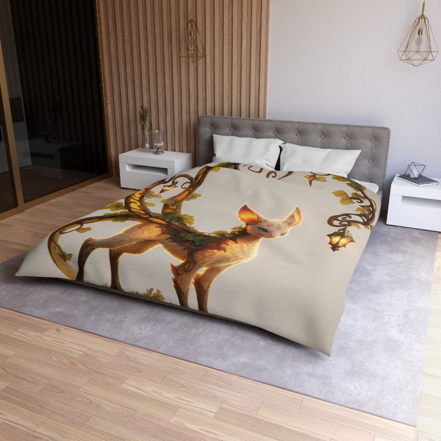 Moonlit Sentinel Microfiber Duvet Cover – Whimsical Feline Guardian in Iron Archway