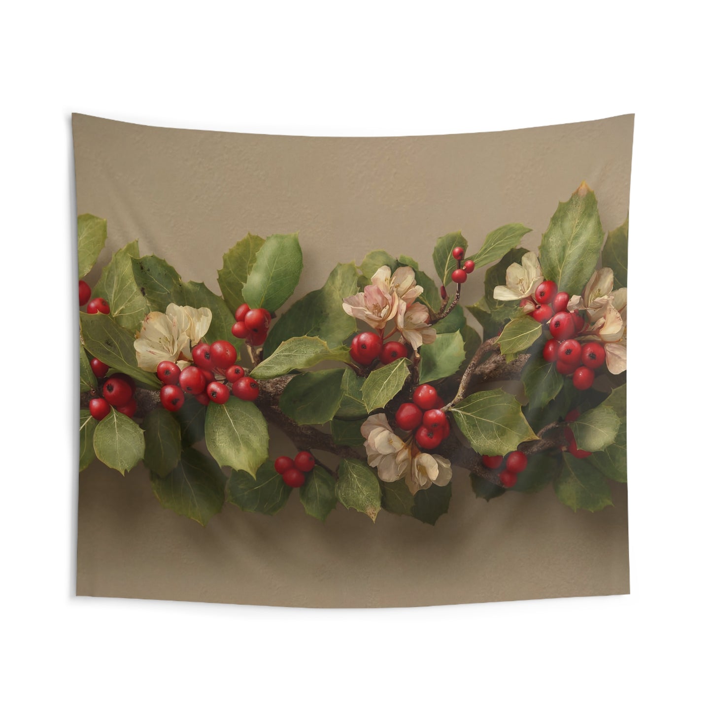 Winter Berry Garland Indoor Wall Tapestries – Velvet Berries & Soft Petals