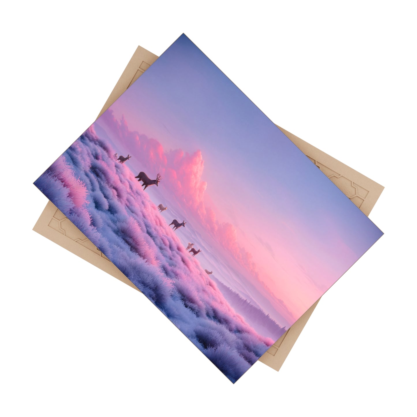 Twilight Deer Herd Ceramic Photo Tile – Pink Mist Meadow Dreamscape