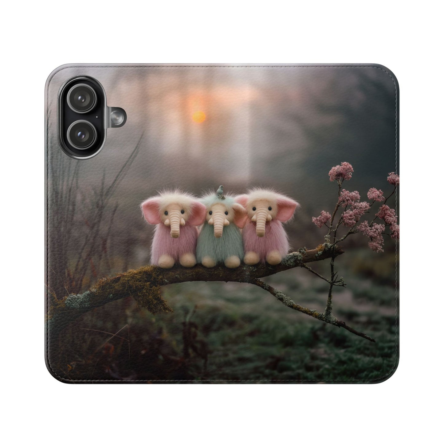 Mossy Branch Elephants Flip Cases – Pastel Fluff Guardians