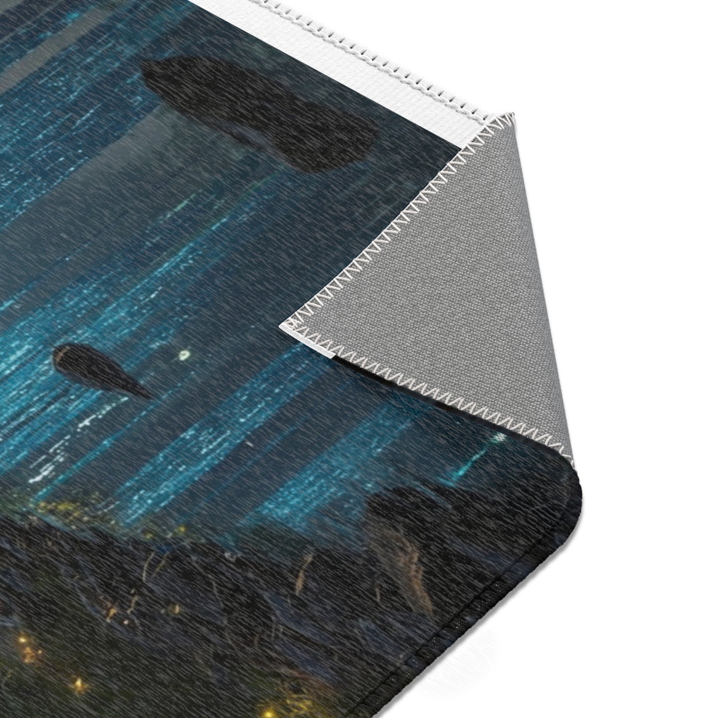Whispering Forest Stream Rug – Azure Luminescence Dreamscape