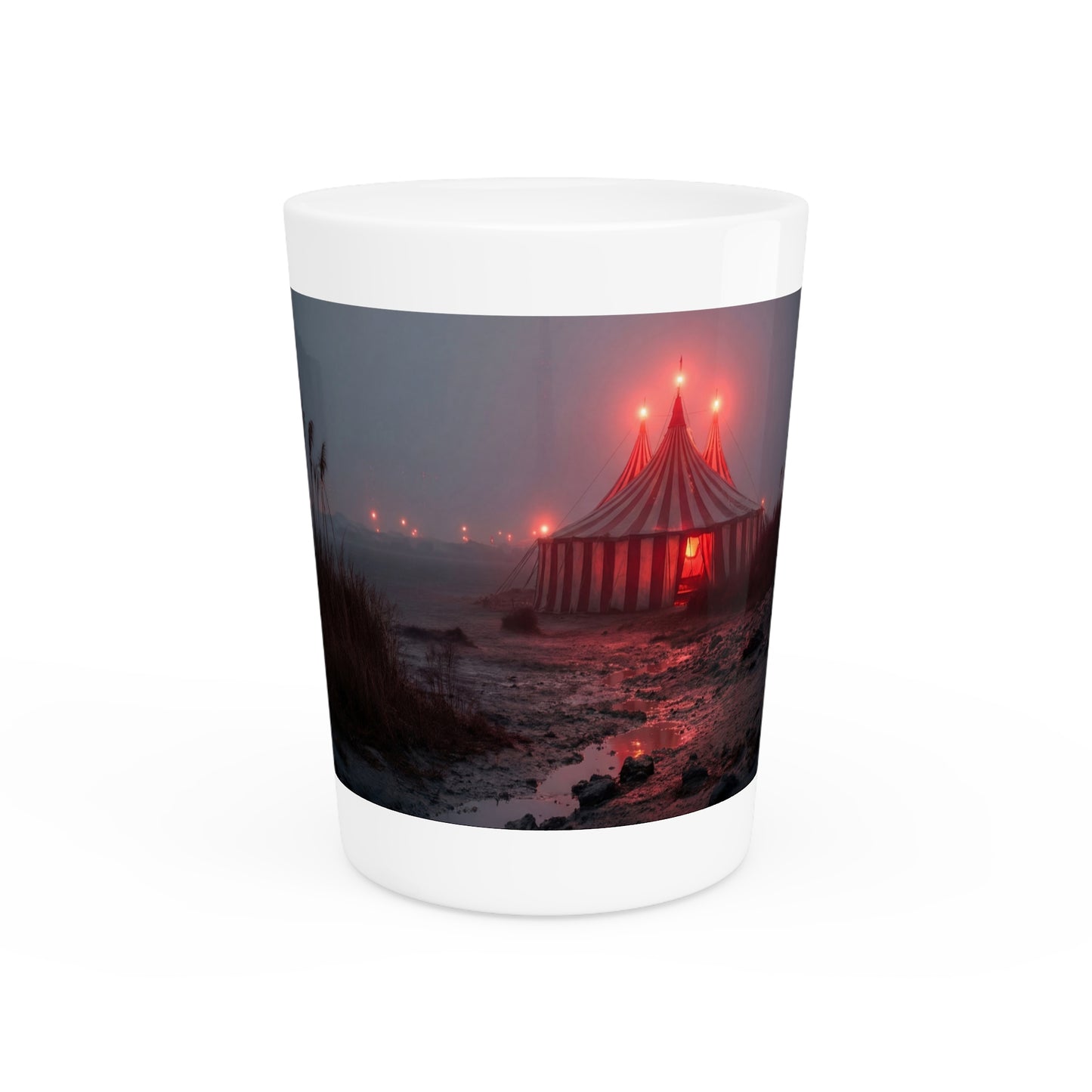Crimson Circus Tent Shot Glass – Midnight Mirage on the Shore