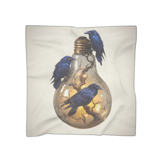 Ravens in the Lightbulb Poly Scarf – Midnight Wisdom in Warm Glow