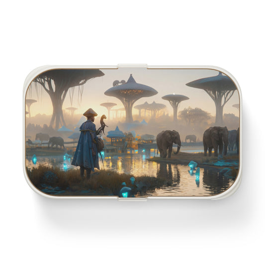 Eldritch River Guide Bento Lunch Box – Twilight Oasis with Bioluminescent Elephants