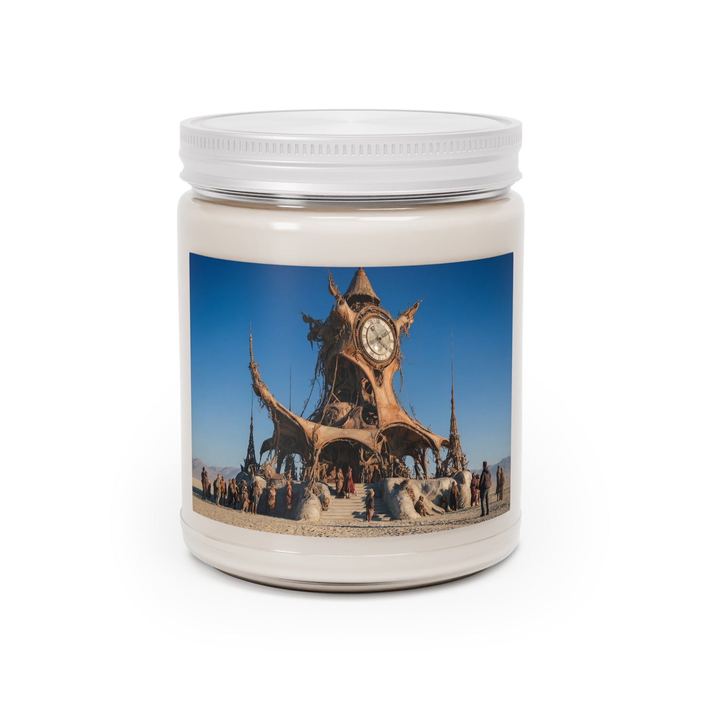 Desert Clocktower Scented Soy Candles with White Lid, 9oz – Timeless Sandscape Ritual