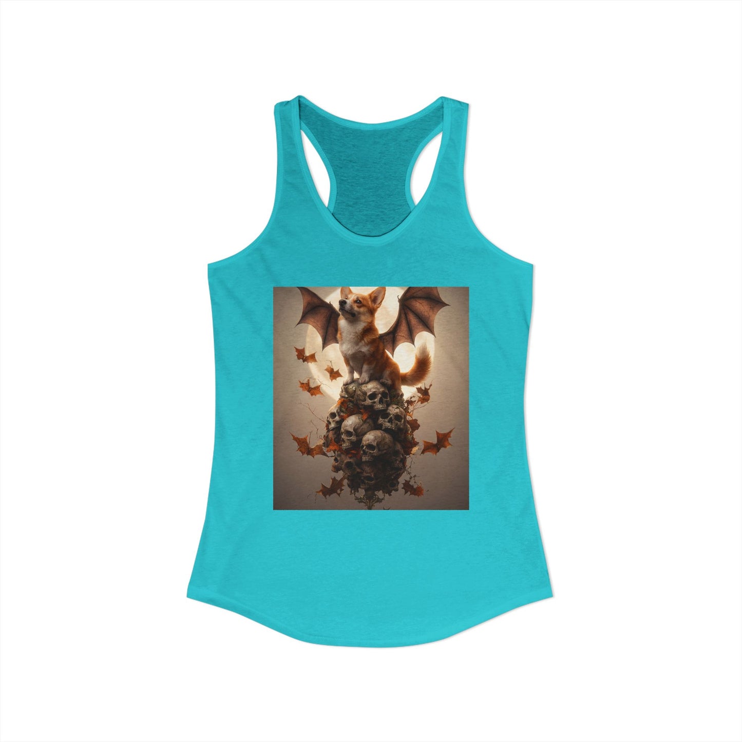 Batwing Corgi Skull Sentinel Tank – Pumpkin Moon Guardian Print