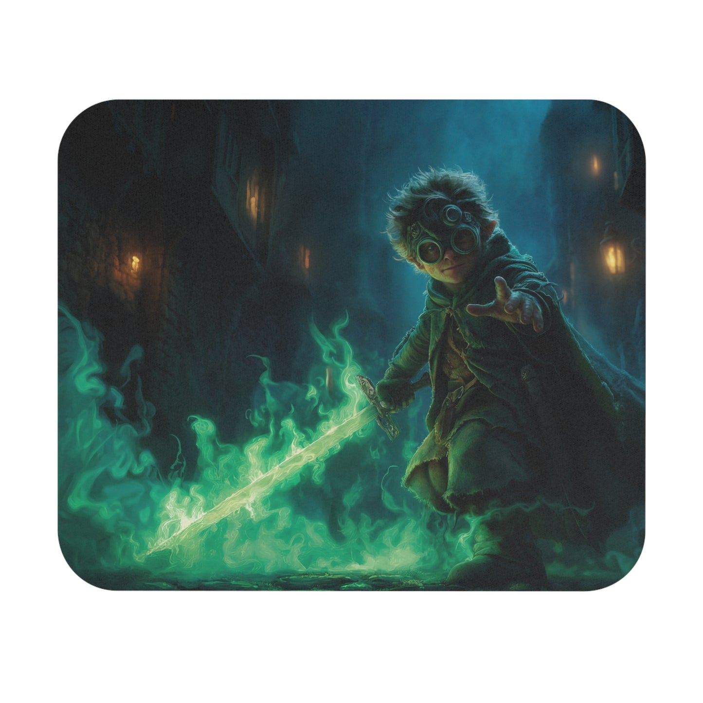Green-Eyed Apprentice Mouse Pad – Midnight Alley Sword Duel